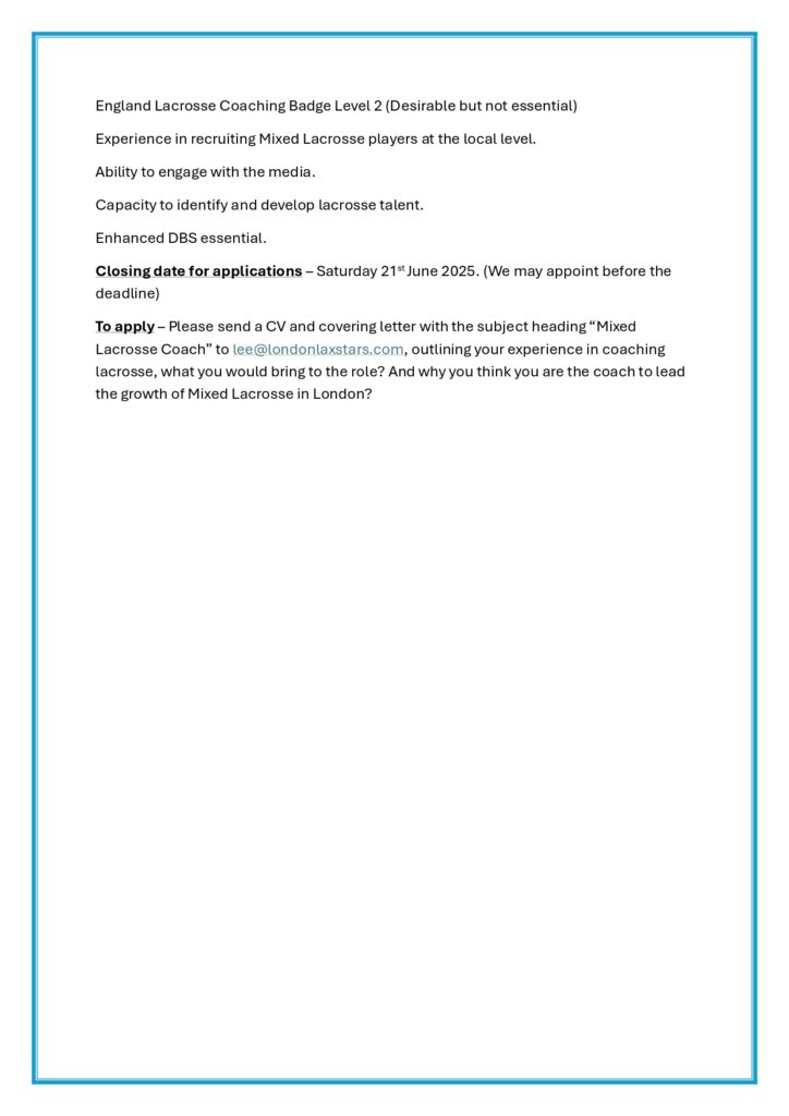 London Laxstars - Mixed Lacrosse Coach 1 page 0002 - Vacancy - Mixed Lacrosse Coach
